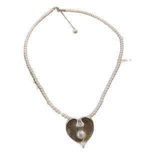 past times 欧洲古董首饰设计立体錾刻心形爱心通体925银吊坠珍珠