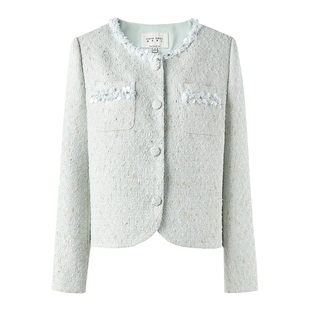 秋水伊人小香风短款外套女 2026春季新款优雅风百搭圆领薄款上衣