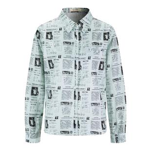 DTLANDO春季女装个性报纸印花长袖衬衫独特设计师品牌上衣外套