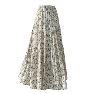 高腰波点白裙子半身裙女夏季2025新款拼接大摆a字长裙雪纺蛋糕裙