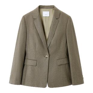 OVV2025秋冬新款女装平驳领优雅千鸟羊毛格纹休闲西装