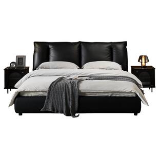 全友家居2025新款意式轻奢高端大气真皮双人床家具卧室黑色软床