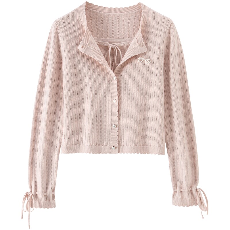 BANANA BABY2025年秋冬新款甜美针织开衫两件套装女蝴蝶结小背心