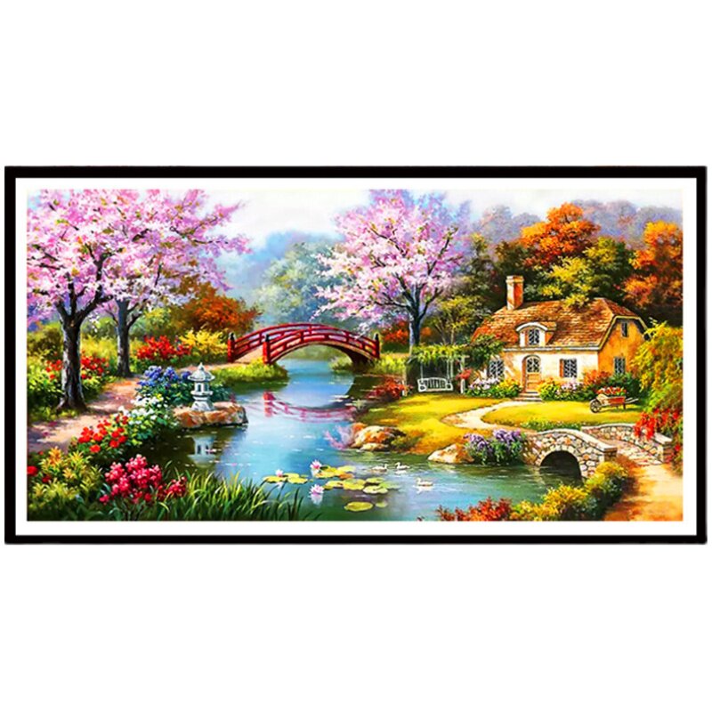 梦幻家园十字绣客厅风景画线绣2025新款大幅欧式花园小屋中式