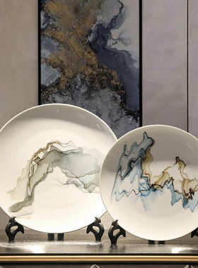 陶瓷博古架摆件新中式玄关客厅高档家居装饰电视柜办公室瓷器盘子