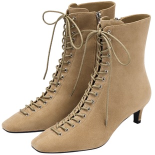 73hours女鞋混搭美学2025冬新款尖头短靴女波嬉风踝靴高跟时装靴