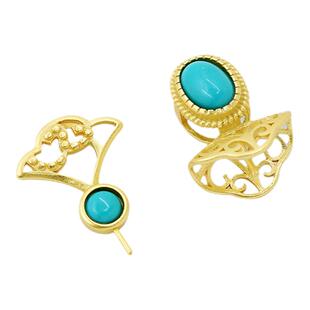 古法金空托吊坠托盘扣头S925纯银DIY饰品配件仿松石平安扣空托头