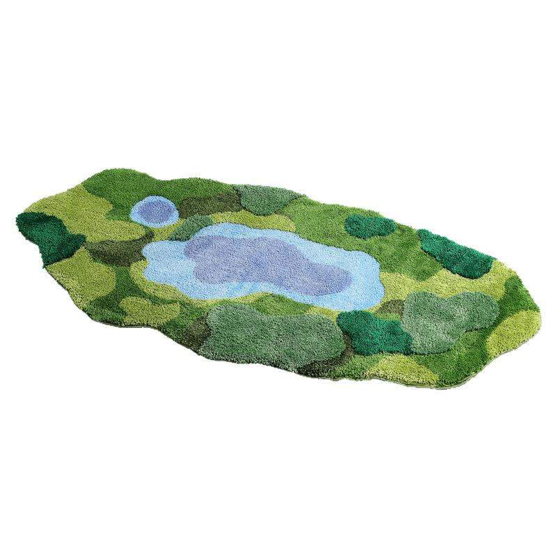 3D立体苔藓地毯客厅卧室床边绿色田园风不规则毛绒撸猫感家用地垫