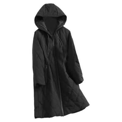 纯色菱格绗缝宽松显瘦长袖棉服女