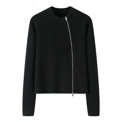 纯山羊绒女士斜开襟保暖通勤开衫