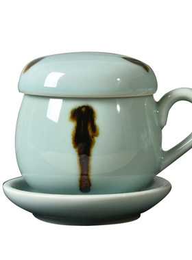 龙泉青瓷茶杯带过滤内胆杯子名家