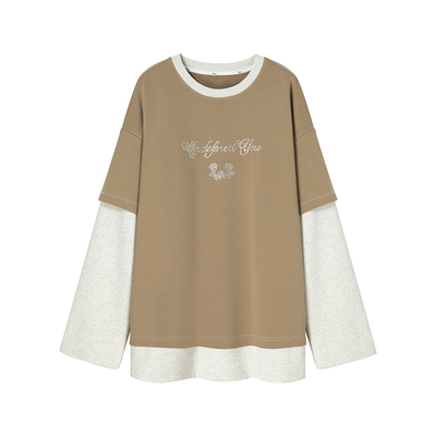 碎金方糖Uena烫钻字母假两件卫衣