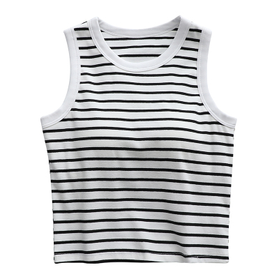 纯棉美背吊带背心女内搭外穿薄款条纹带胸垫文胸一体打底抹胸内衣