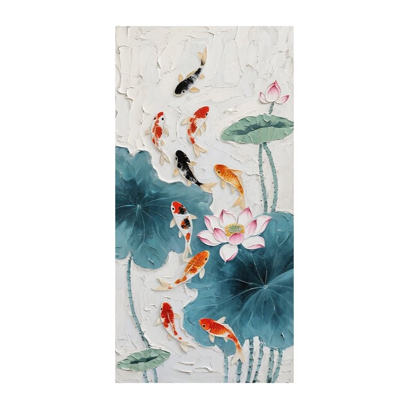 白鹿艺术纯手绘油画年年有余挂画