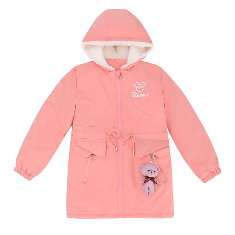 女童加绒外套秋冬儿童棉服中长款