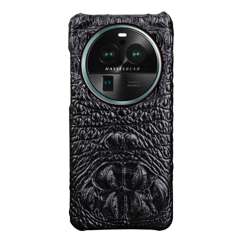 适用OPPOFindX6半包手机壳牛皮鳄鱼头骨纹OPPOFindX6pro真皮OPPOFindX3Lite限定款OPPO高端旗舰手机保护套