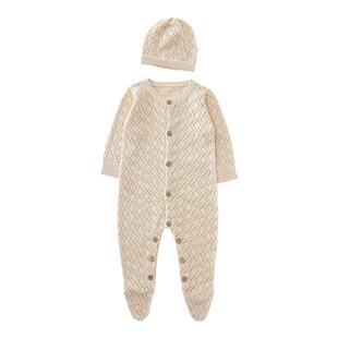 彩棉婴儿针织衫连体衣包脚春秋带帽女宝宝薄款毛线包屁衣宝宝衣服