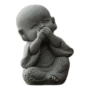 中式禅意琴棋书画三四不小和尚茶宠摆件沙盘盆景鱼缸造景创意桌面