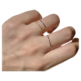 不掉色0.5mm极细素圈戒指女叠戴14K包金食指戒指环尾戒百搭配饰品