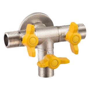 全铜一进三出四通角阀多功能水龙头分水器三控开关大流量出水球阀