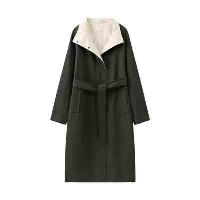 西町村屋撞色长款风衣女2026春新款休闲舒适外套含腰带XHBA10695