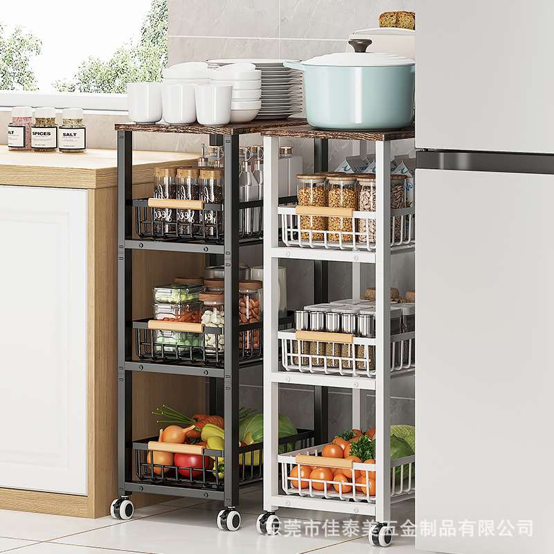 可叠加厨房夹缝置物架落地架拉蔬果微波炉具收纳锅多层家用抽放可
