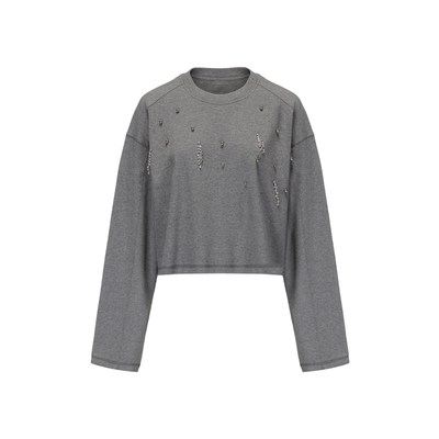 IFBYLAND钉珠装饰圆领长袖T恤