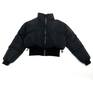 ins小众风小个子黑色立领加厚棉服外套收腰面包服拉链棉衣女