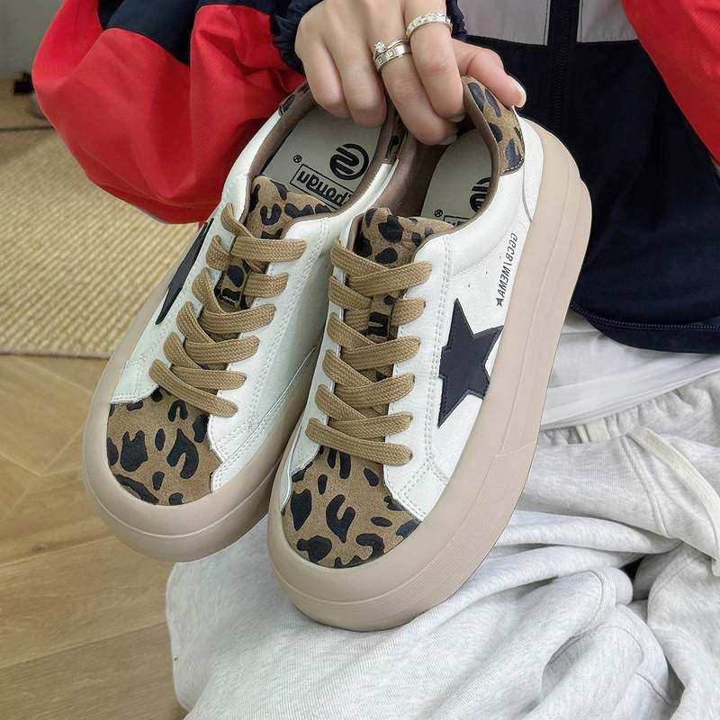 欧美2025秋冬季厚底增高4CM星星老爹鞋女咖棕色休闲面包运动单鞋