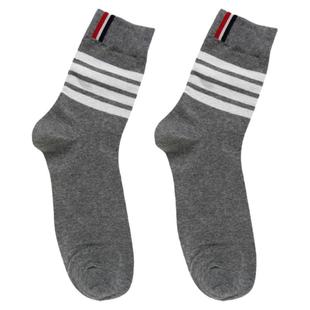 韩国袜子中筒男东大门进口新款简约条纹休闲棉袜春秋吸汗男士短袜