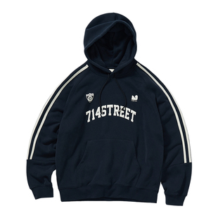 714street美式复古撞色运动风连帽卫衣男2025秋冬潮牌情侣款帽衫