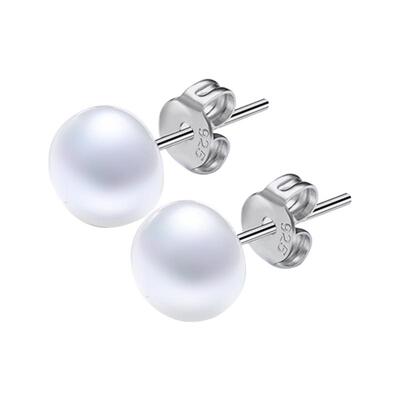 近圆高强光珍珠耳钉s925银耳饰