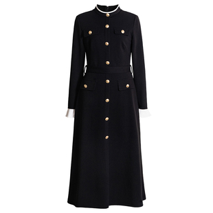 罗衣高级黑色系带大摆连衣裙女冬正式场合职业针织中长裙子13064