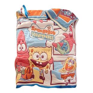 A类十层纯棉纱布儿童盖毯毛巾被透气卡通面包被海绵宝宝全棉毯子