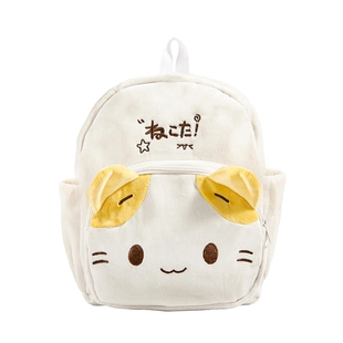 日系可爱毛绒卡通刺绣双肩包大容量书包小猫背包初高中学生书包