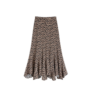pusumede 野性优雅 复古豹纹中长款半身裙女设计感小众鱼尾a字裙