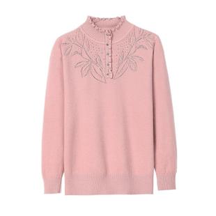 中老年女装春秋洋气针织打底衫妈妈装半高领毛衣宽松大码长袖上衣