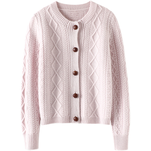 这么漂亮！真皮包扣复古奶奶风羊绒开衫女纯羊绒毛衣针织加厚外套