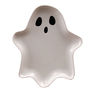 德化白瓷可爱幽灵陶瓷异形盘子家用水果沙拉盘好看点心早餐盘个性