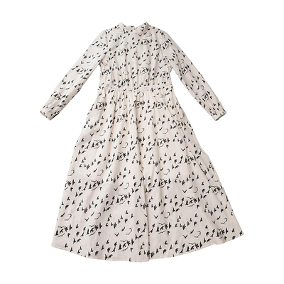 远家原创女装飞鸟印花连衣裙