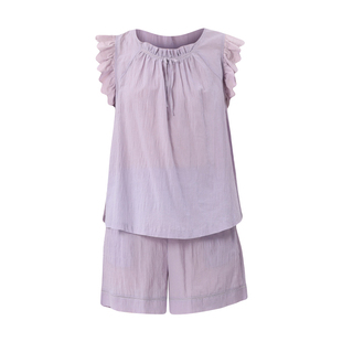 曼诺曼蒂克睡衣女夏季提花沙罗新款薄款休闲简约家居服套装可外穿