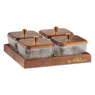 北美胡桃木轻奢玻璃水果家用客厅带盖瓜子坚果干果糖果茶点零食盘