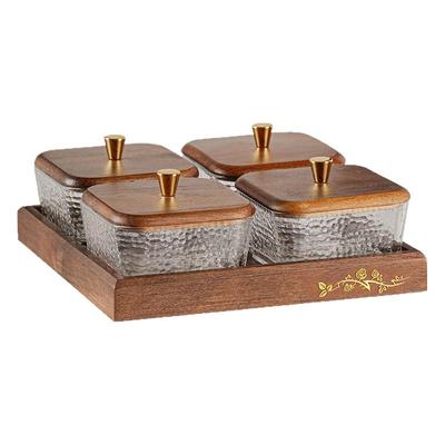 北美胡桃木轻奢玻璃水果家用客厅带盖瓜子坚果干果糖果茶点零食盘