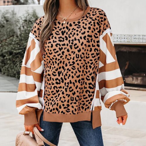 V 21941 Autumn Round Neck Long Sleeve Sweatshirt 豹纹卫衣