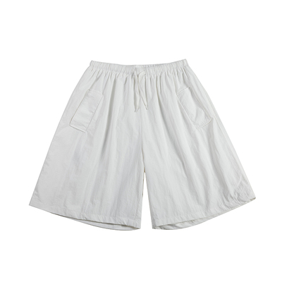 NOEARS夏季复古日系白色速干五分裤少年感薄款直筒大口袋宽松短裤