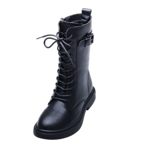 女童长筒靴新款秋冬季小女孩高筒靴黑色公主长靴模特走秀靴子马靴