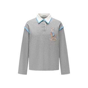 马嘉祺同款Alexia Sandra木马兔子撞色Polo领设计感小众长袖T恤女