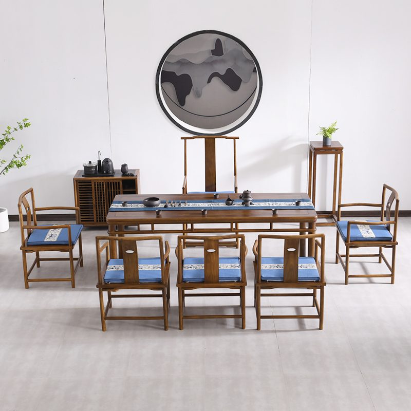 9W新中式黑胡桃木茶桌椅组合书房案台老榆木禅意茶艺桌茶室家具书