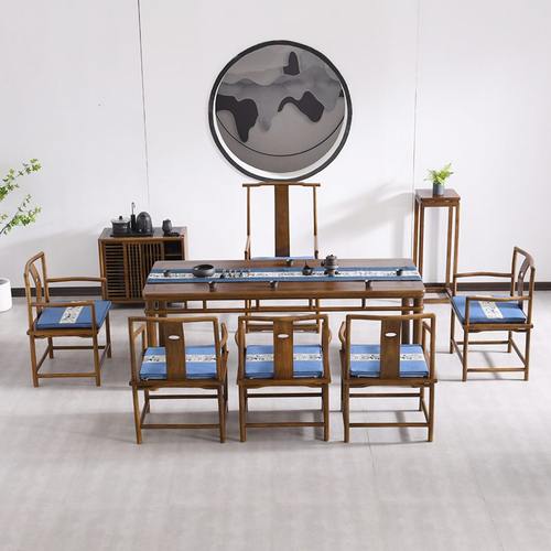 9W新中式黑胡桃木茶桌椅组合书房案台老榆木禅意茶艺桌茶室家具书