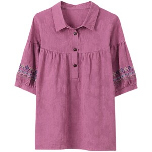 短袖绣花纯棉女t恤中年妈妈夏装